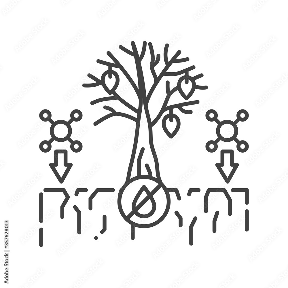 Poster soil pollution black line icon. environmental problems. sign for web page, app. ui ux gui design ele
