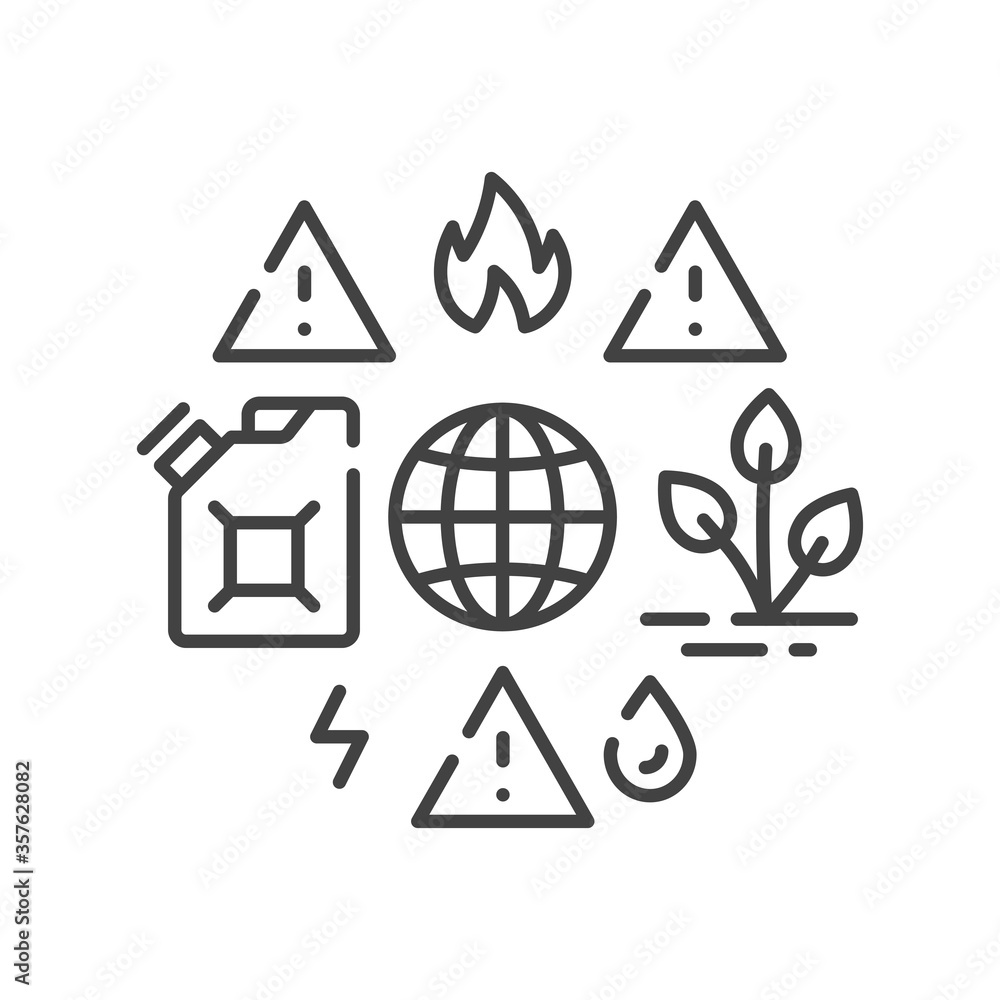 Poster lack natural resources black line icon. overconsumption. environmental problems. sign for web page, 