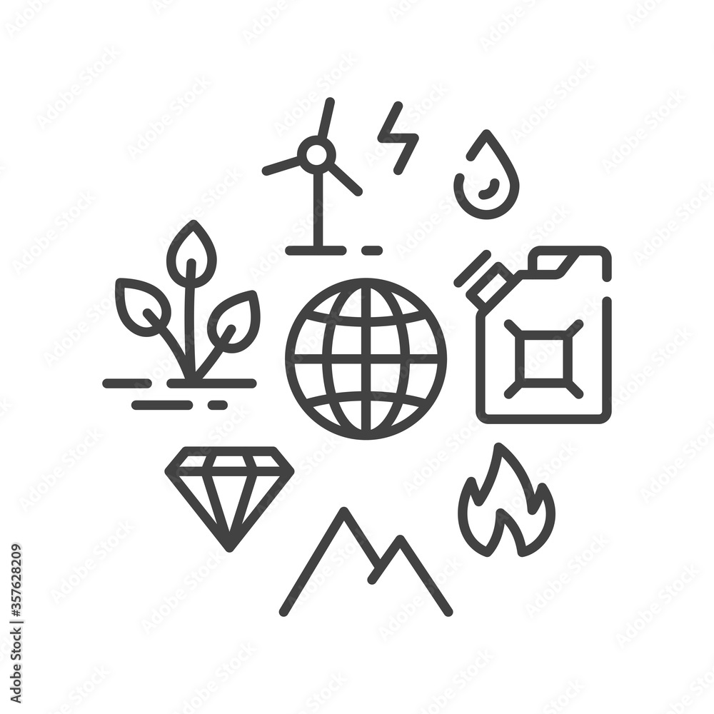 Poster natural resources black line icon. sign for web page, app. ui ux gui design element. editable stroke