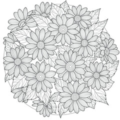 Flowers.Coloring book antistress for children and adults. Illustration isolated on white background.Black and white drawing.Zen-tangle style.