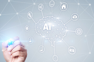 AI - Artificial intelligence, Smart technology and innovation in industry business and life concept on virtual screen.