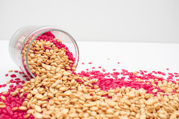 red and golden granular wax