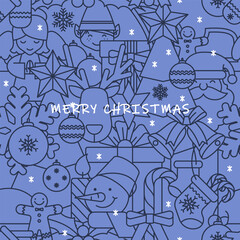Christmas seamless pattern. Winter holiday texture, new year card, design element for greetings or invitations. Outline Christmas wallpaper in modern line .style for web sites and applications.