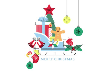 Christmas banner. Winter holiday icon, new year card, design element for greetings or invitations. Colorful bright Christmas poster in modern style for web .sites and applications.