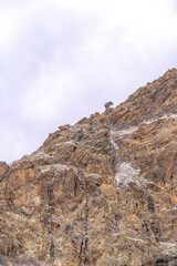 Fototapeta na wymiar Rocky mountain terrain with steep and rugged slope in Provo Canyon Utah