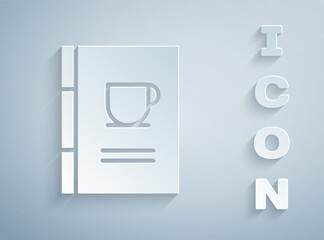 Paper cut Coffee book icon isolated on grey background. Paper art style. Vector Illustration.