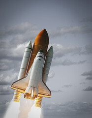 Spaceship launch in clouds.  The elements of this image furnished by NASA.