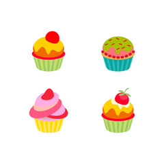 Little delicious cupcakes vector set isolated on white background flat