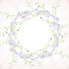 Obraz na płótnie Canvas A branch with flowers and buds, wreath of flower branches. Delphinium. Garden flowers.Medicinal, perfume and cosmetic plants. Use printed materials, signs, posters, postcards, packaging.