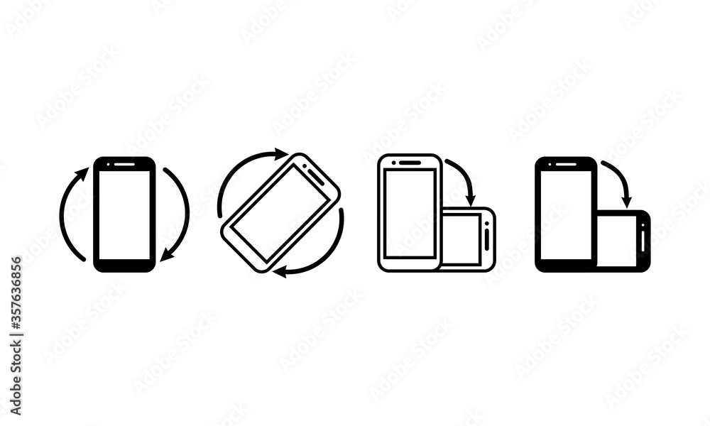 Poster smartphone rotation icons. phone rotate set. phone tilt vertical and horizontal signs. mobile icon o