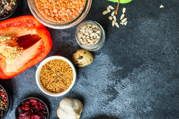 healthly food
ingredients product set
Menu concept serving size. food background top view copy space for text organic eating