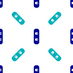 Blue Snowboard icon isolated seamless pattern on white background. Snowboarding board icon. Extreme sport. Sport equipment. Vector Illustration.