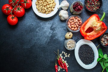 healthly food
ingredients product set
Menu concept serving size. food background top view copy space for text organic eating