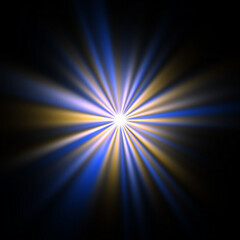 Um ein helles Zentrum befindet sich ein Kranz aus farbigen Lichtstrahlen.