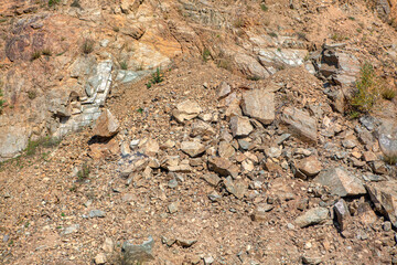  fallen rocks after an earthquake in the mountain 
