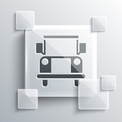 Grey School Bus icon isolated on grey background. Public transportation symbol. Square glass panels. Vector Illustration.