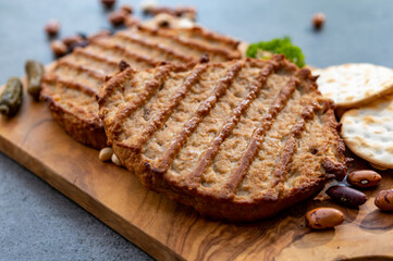 Meat free grilled vegan steakes, healthy food concept