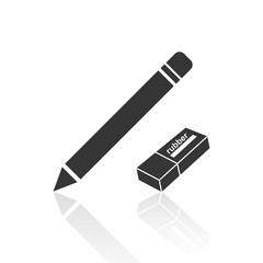 Solid icons for pencil and rubber,vector illustrations