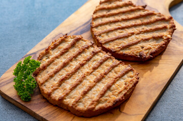Meat free grilled vegan steakes, healthy food concept