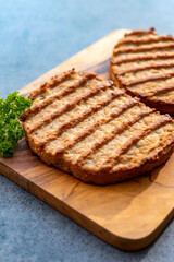 Meat free grilled vegan steakes, healthy food concept