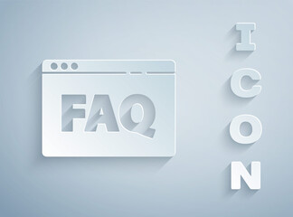 Paper cut Browser FAQ icon isolated on grey background. Internet communication protocol. Paper art style. Vector Illustration.