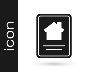 Grey Online real estate house on tablet icon isolated on white background. Home loan concept, rent, buy, buying a property. Vector Illustration.