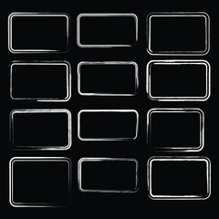 Set of white grunge post stamps. Vector distress texture. Rectangles form. Trendy design element for frame, logos, icons, labels and badges.