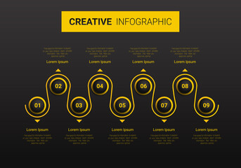 Naklejka premium Presentation business infographic template, Abstract infographics number options template with 9 steps. Vector illustration.