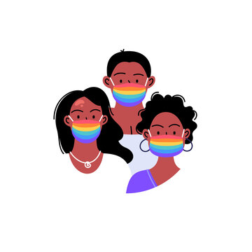 Black Women Wearing Face Masks Standing Together. Pride Month Concept