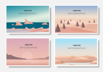 Landscapes vector set, with Mountain Background, flat style. Natural wallpapers are a minimalist, polygonal concept, illustration.
