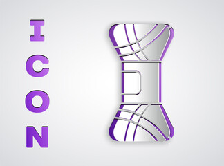 Paper cut Yarn icon isolated on grey background. Label for hand made, knitting or tailor shop. Paper art style. Vector Illustration.