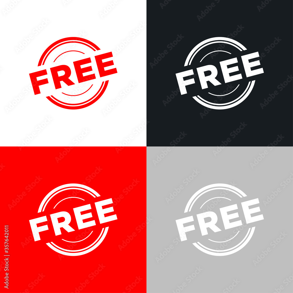 Poster free badge sticker label. white and red text with circle outlines around. modern banner usable for p