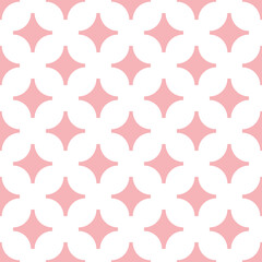 Pink stars on white seamless vector background.