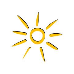 Yellow stylized sun with a black shadow on an isolated white background. illustration for icons, logos, and layouts