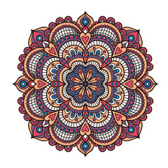 Vector hand drawn doodle mandala. Ethnic mandala with colorful ornament. Isolated. Abstract illustration. - 357643273