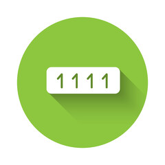 White Password protection and safety access icon isolated with long shadow. Security, safety, protection, privacy concept. Green circle button. Vector Illustration.
