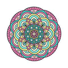 Vector hand drawn doodle mandala. Ethnic mandala with colorful ornament. Isolated. Abstract illustration.