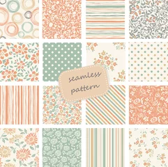 Fototapeten Collection of Retro seamless patterns from the 50s and 60s. Seamless Vintage pattern in flowers, polka dots. Vector illustration © nataliiaku
