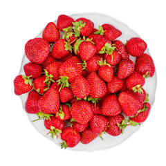 Strawberry fruits. Fresh strawberries on a plate  isolated  on white background close up. Top view