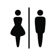 WC sign for restroom. Vector black silhouette of men and women, isolated on white background. Toilet door plate symbols.