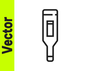 Black line Medical digital thermometer for medical examination icon isolated on white background. Vector Illustration.