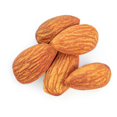 Almond Nuts. Closeup of almonds isolated on the white background. Top view