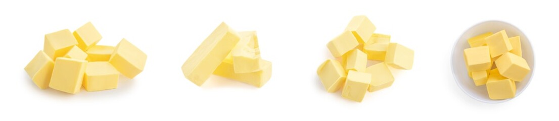 Butter pieces set  isolated on white background. Fresh Butter