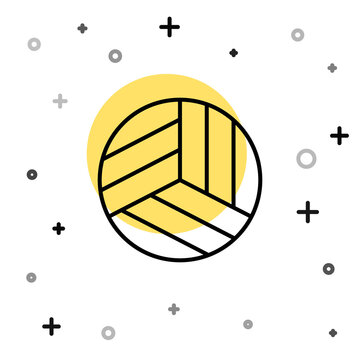 Black line Volleyball ball icon isolated on white background. Sport equipment. Random dynamic shapes. Vector Illustration.
