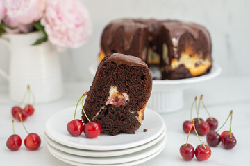 chocolate cherry sponge cake with chocolate frosting