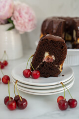 chocolate cherry sponge cake with chocolate frosting
