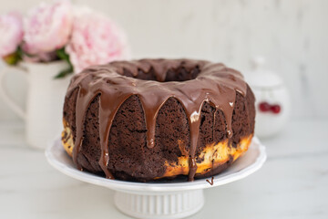 chocolate cherry sponge cake with chocolate frosting