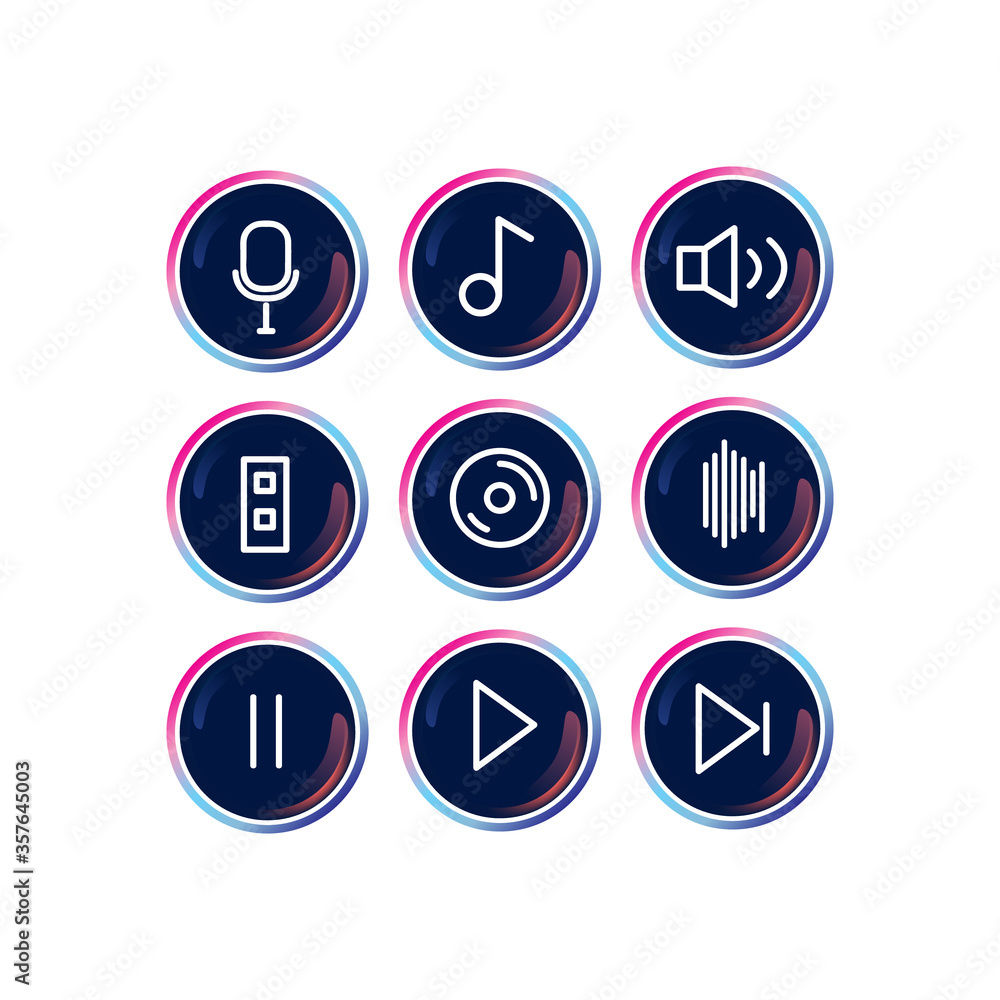 Poster modern music icon set collection button design element template