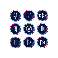 Modern music icon set collection button design element template