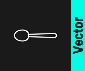 White line Spoon icon isolated on black background. Cooking utensil. Cutlery sign. Vector Illustration.